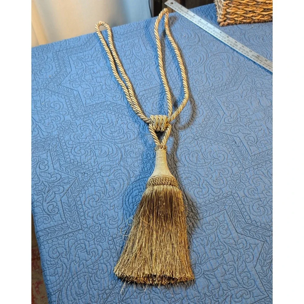 Large Decorative Curtain Tassel Tieback Gold Rope Fringe Drapery Holdback 29 In